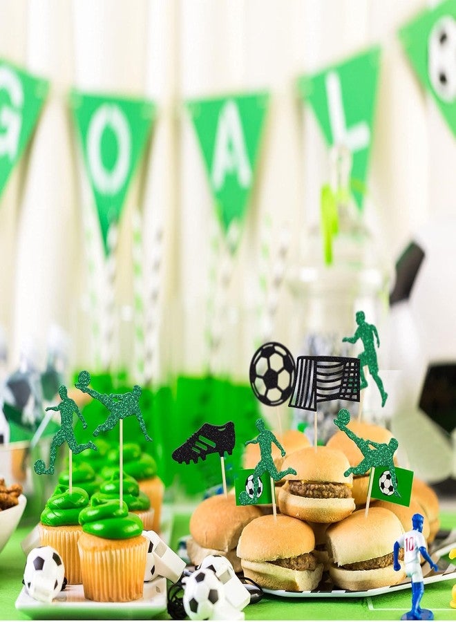 كونفيتي! عبوة من 24 قطعة لتزيين الكب كيك على شكل كرة قدم، زينة لامعة للكب كيك، أعواد تزيين الكب كيك الرياضية لحفلات كرة القدم، زينة كيك لحفلات استقبال المولود - Image 5